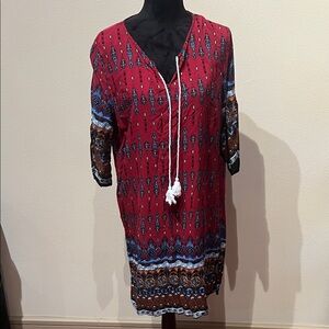 Red and Blue Bohemian Midi Dress